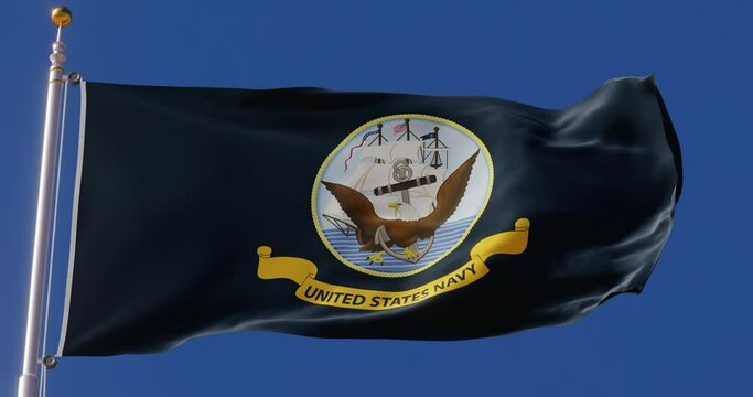 Flag of United States Navy waving in the sky. Seamless looping animation fluttering in the wind.