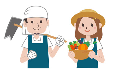 農家の夫婦　上半身