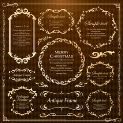 春の植物モチーフのフレームセット。ビンテージフラワー。装飾デザイン。流行りのあしらい	
