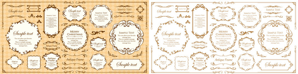 春の植物モチーフのフレームセット。ビンテージフラワー。装飾デザイン。流行りのあしらい	
