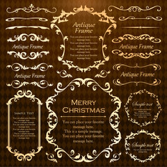 春の植物モチーフのフレームセット。ビンテージフラワー。装飾デザイン。流行りのあしらい	
