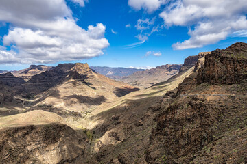Fototapeta na wymiar View from Degollada de las Yeguas Viewpoint on the Barranco de Fataga, Gran Canaria, Canary Islands, Spain