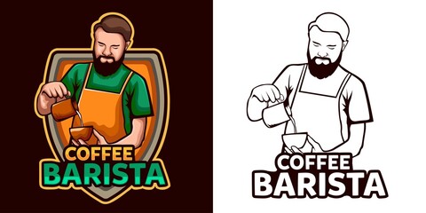 Barista Coffee Mascot Logo Design. Suit to, proper to, fix to coffee shop logo branding