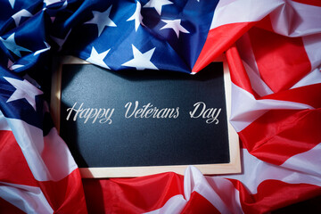 Happy Veterans Day. American flag with text on card