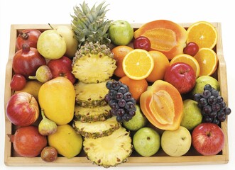 Naklejka na ściany i meble Fresh fruits.Assorted fruits colorful 