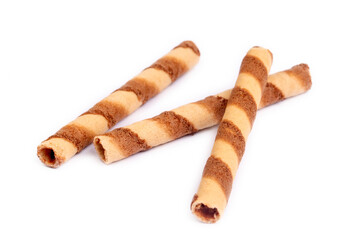 Chocolate wafer stick roll isolated on white background