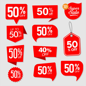 Collection of modern red super sale stickers and tags 