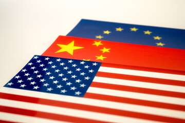 flags of China European Union and America