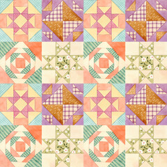 Quilt patterns  - hand painted watercolor seamless surface pattern.