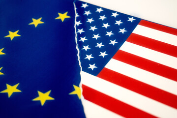 flags of European Union and America