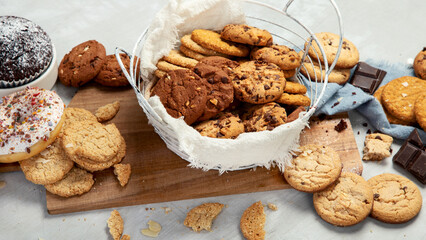 Cookies assortment on light background.