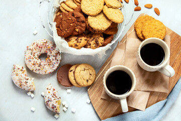 Cookies assortment on light background.