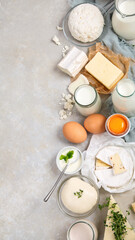 Fresh diary products on light background.