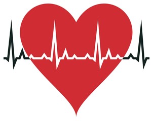Herz Vektor in rot. Abstrakte illustration mit Kardiogramm. Weißer isolierter Hintergrund. - obrazy, fototapety, plakaty