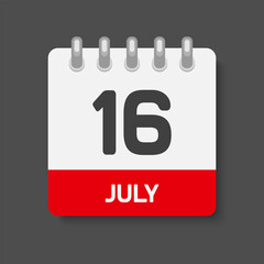 Icon day date 16 July, template calendar page