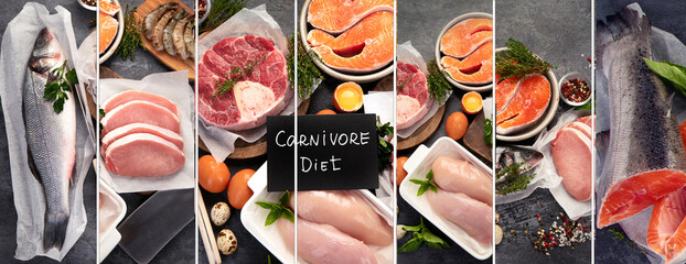 Collage of carnivore diet.
