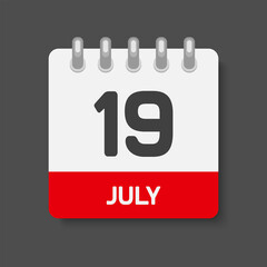Icon day date 19 July, template calendar page