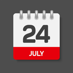 Icon day date 24 July, template calendar page