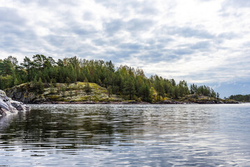 Ladoga Skerries National Park. Beautiful autumn view of Lake Ladoga in the Republic of Karelia.