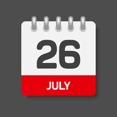 Icon day date 26 July, template calendar page