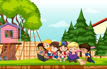 Outdoor park scene with children