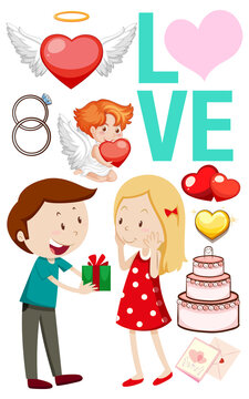 Valentine theme with lovers and cake
