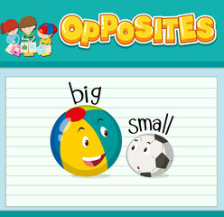 Education word card of English opposites word