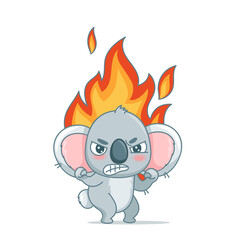 Koala burns with anger and waves his fists. Vector illustration for designs, prints and patterns. Isolated on white background