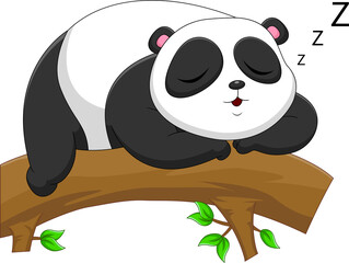 cartoon panda sleeping on a tree
