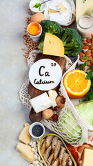 Fototapeta na wymiar Healthy food high in calcium on light background.