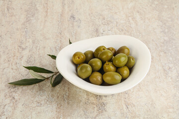 Tasty marinated olives in the bowl