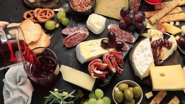 Appetizers table with italian antipasti. Rotation 