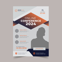 Modern Creative Business Conference brochure flyer design, Online Business Conference Flyer Layout, Elegant Corporate business conference a4 cover flyer template