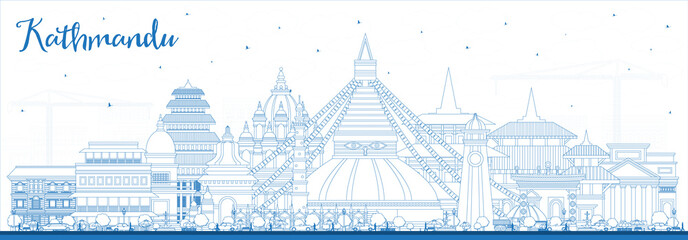 Outline Kathmandu Nepal City Skyline with Blue Buildings. © BooblGum