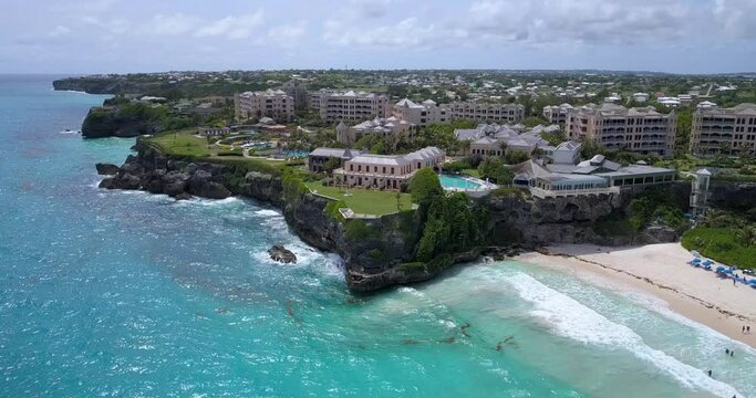 Colorful landscapes of Crane Beach, Barbados Aerial 