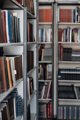 Books are on the shelves in the school library