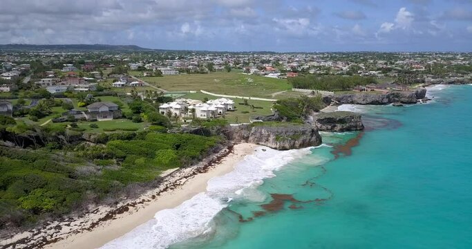 Colorful landscapes of Crane Beach, Barbados Aerial 