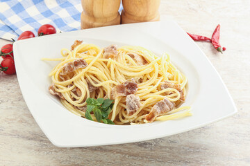 Spaghetti carbonara pasta with bacon