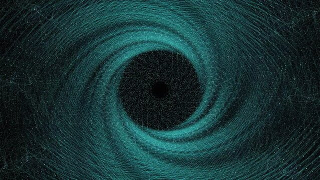 Abstract revolving spiral design evolves on space like background then fades to black