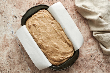 the stage of preparation of banana cake with nuts