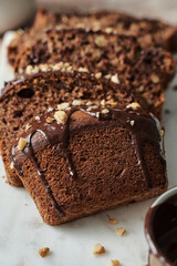 homemade banana cake with chocolate and nuts