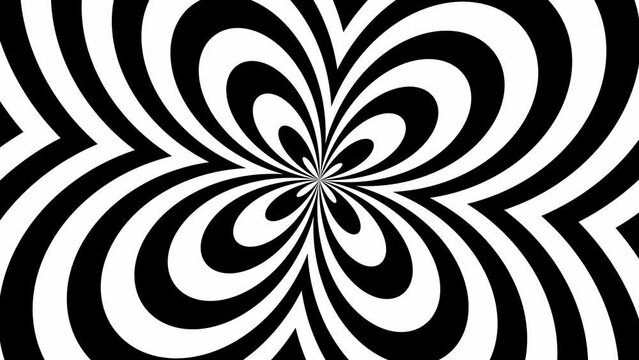 Expanding concentric zebra shapes in perfect seamless loop (4K 3840x2160 30fps).