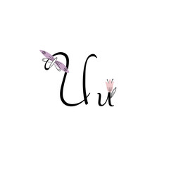 Letters drawn by hand. Letters with flowers. Spring alphabet. The letters of the branches. Line art.