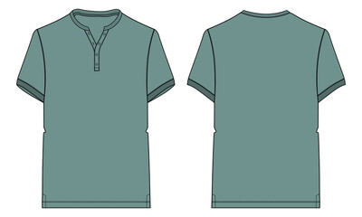 Short sleeve T shirt with pocket Technical Fashion flat sketch vector illustration Light Green Color  template front and back views. Apparel design mock up card. Easy edit and customizable.