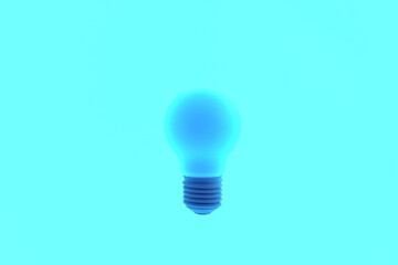 3d rendering of a blue light bulb on blue background