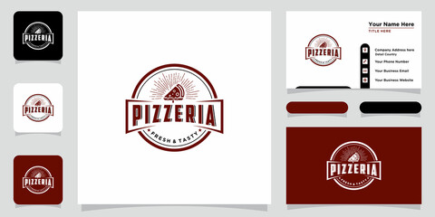 Pizza restaurant design logo. symbols for food and drink with business card design