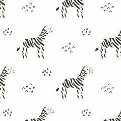 Obraz na płótnie Canvas Childish seamless pattern with cute zebra. Hand-drawn pattern with zebra.Vector illustration.