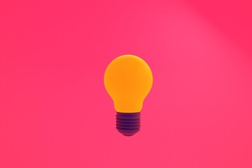 3d rendering of a yellow light bulb on pink background