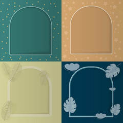 Vector templates for products, 4 in 1. For cosmetics, electronics, summer goods. In retro color.