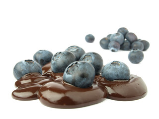 chocolate and blueberries on a white background